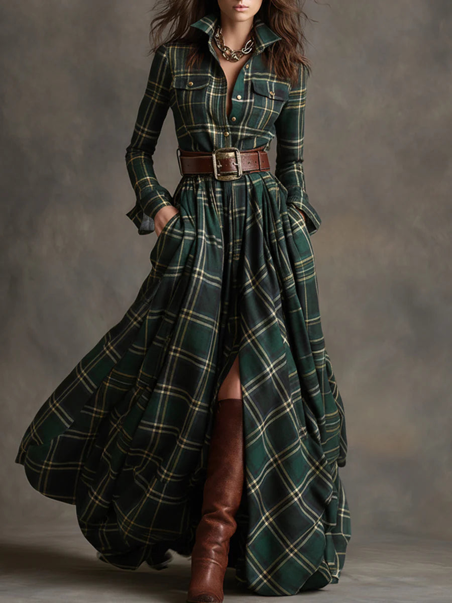 ROSALIND™ | The Plaid Belted Maxi Dress