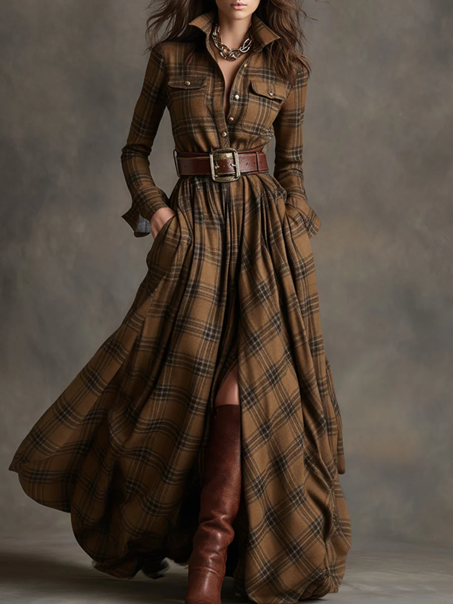 ROSALIND™ | The Plaid Belted Maxi Dress