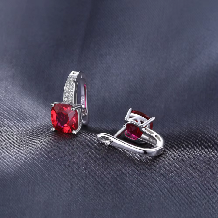 Rhodium-Plated Cushion Ruby Stud Earrings