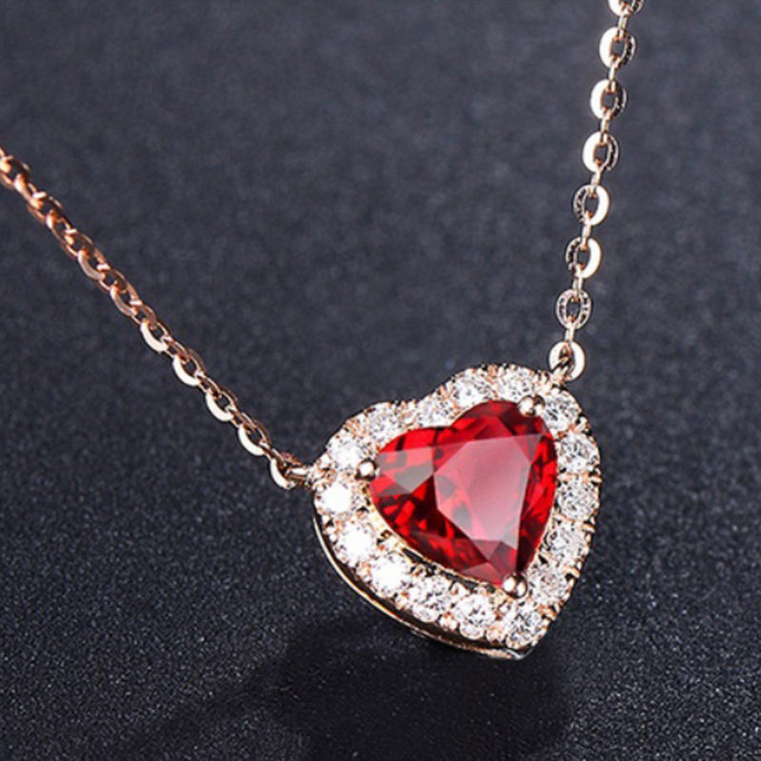 Rose Gold Ruby Heart Pendant Necklace