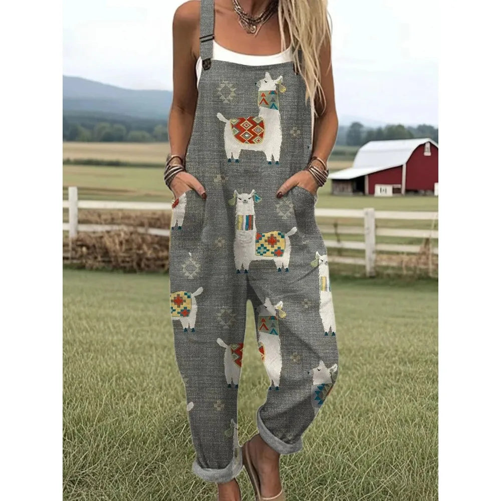 Damesoverall met verstelbare bandjes Vlinder- en bloemenprint Jumpsuit voor boerderij/casual uitjes Lichtgewicht ademend streetwear