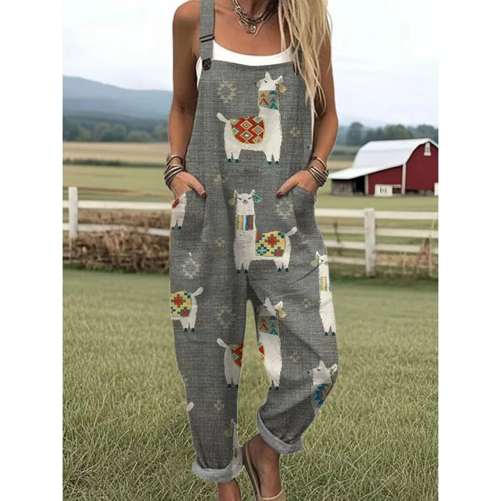 Damesoverall met verstelbare bandjes Vlinder- en bloemenprint Jumpsuit voor boerderij/casual uitjes Lichtgewicht ademend streetwear