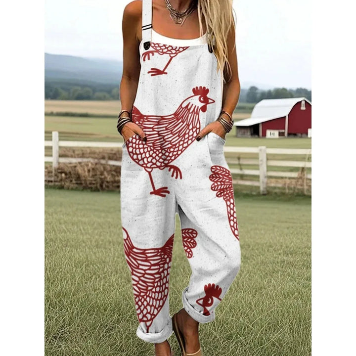 Damesoverall met verstelbare bandjes Vlinder- en bloemenprint Jumpsuit voor boerderij/casual uitjes Lichtgewicht ademend streetwear