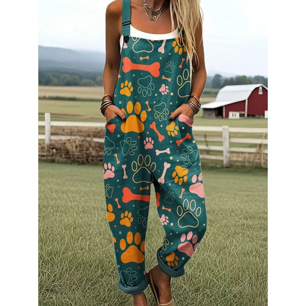 Damesoverall met verstelbare bandjes Vlinder- en bloemenprint Jumpsuit voor boerderij/casual uitjes Lichtgewicht ademend streetwear