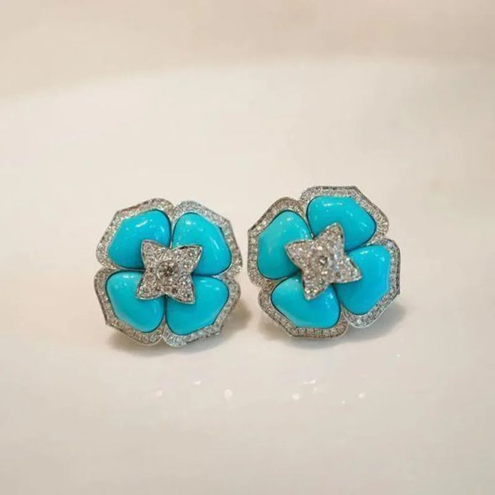 Sophisticated Blue Silver Earrings with Flowers