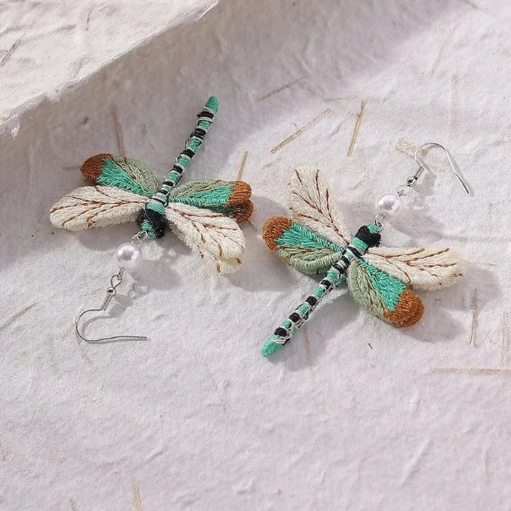 Bohemian Embroidered Dragonfly Earrings