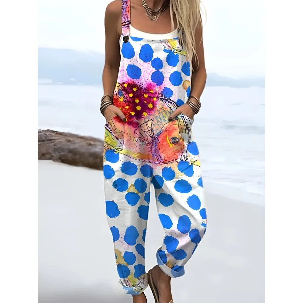 Damesoverall met verstelbare bandjes Vlinder- en bloemenprint Jumpsuit voor boerderij/casual uitjes Lichtgewicht ademend streetwear