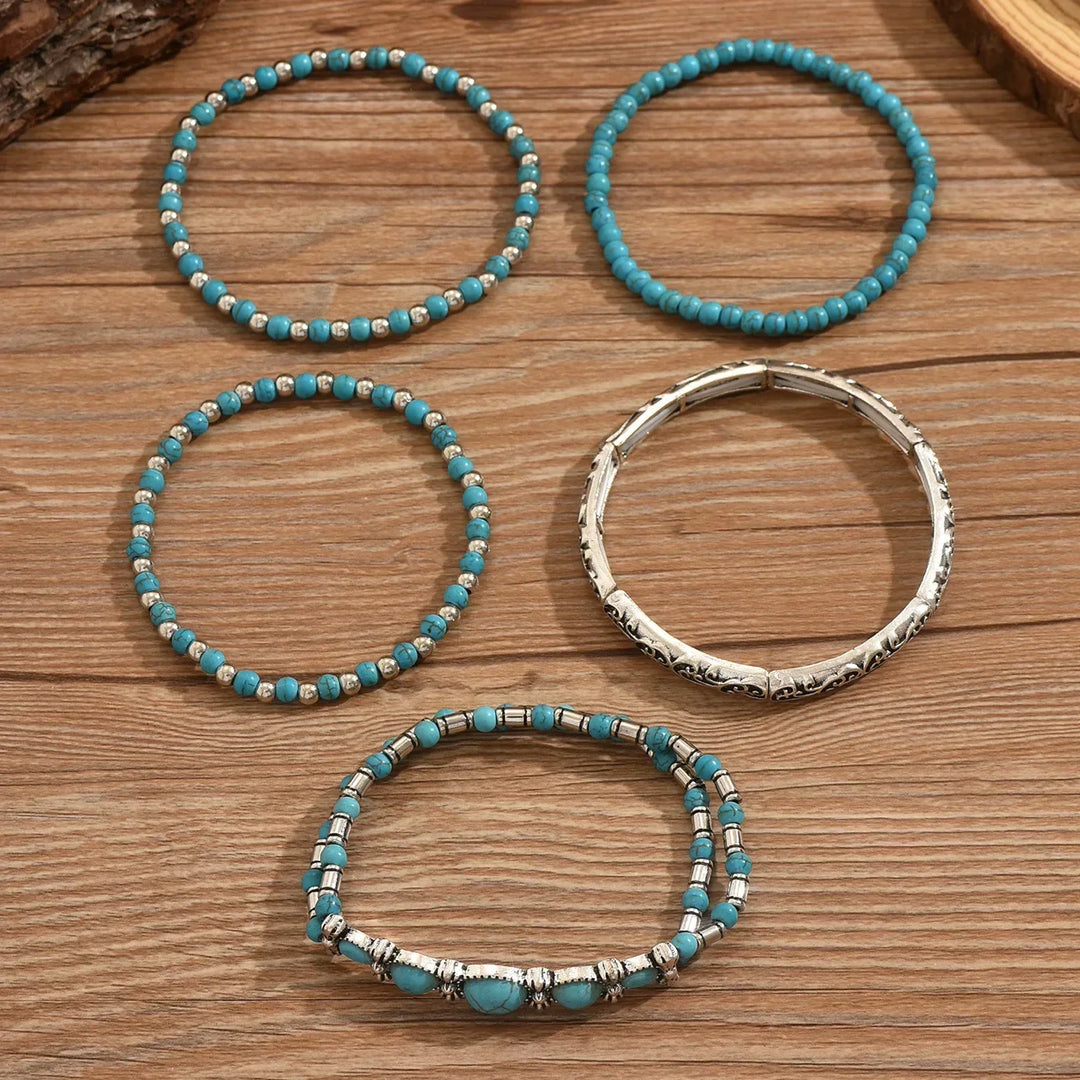 Bohemian Turquoise Bead Bracelet Set