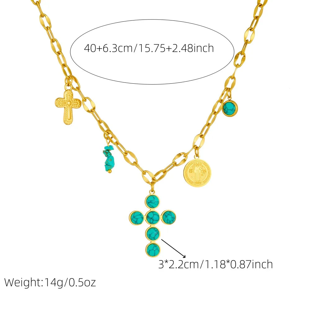 Exclusive Turquoise Stainless Steel Cross Necklace