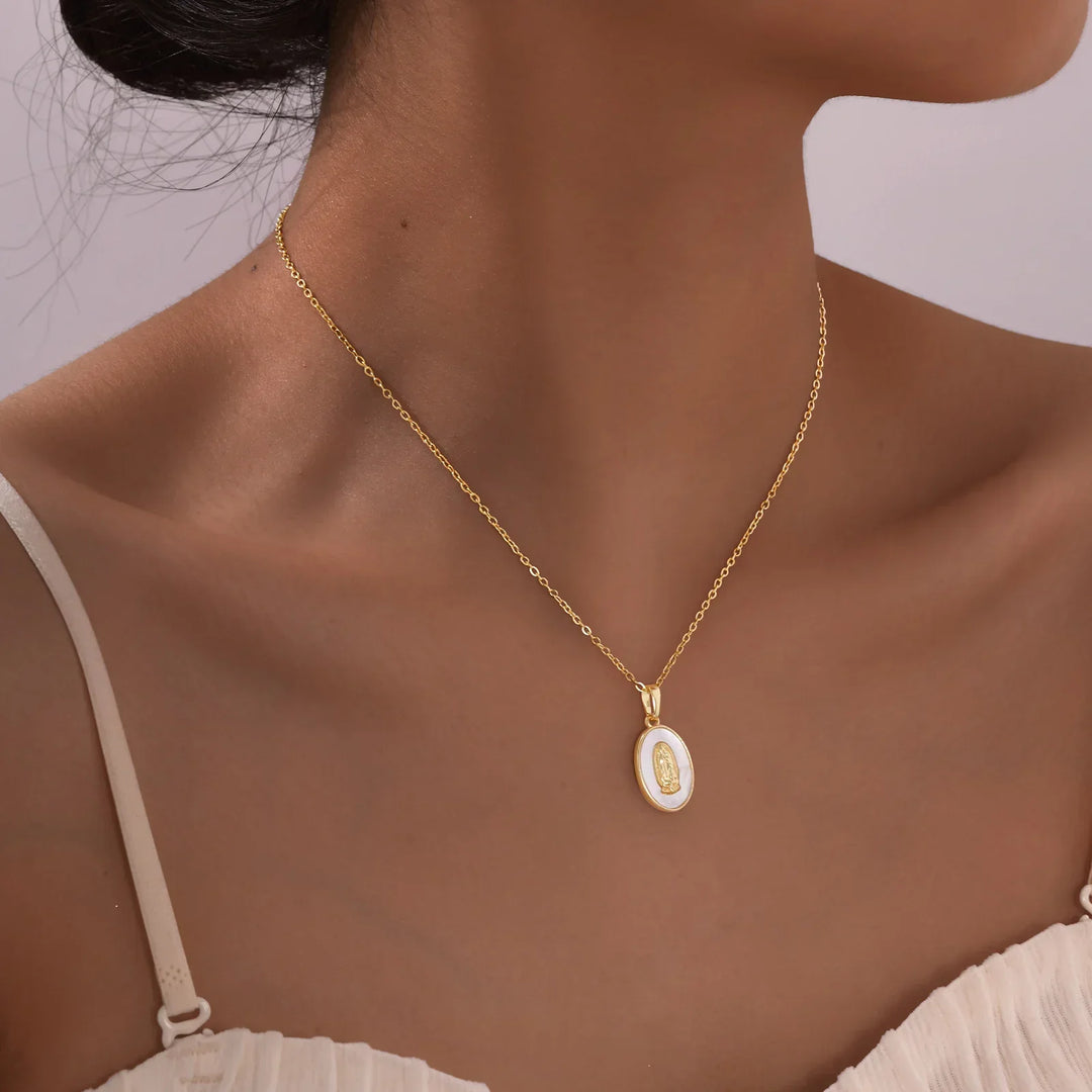 Mary Oval Gold Pendant Necklace