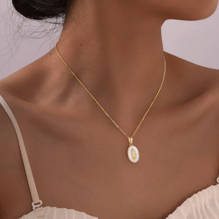 Mary Oval Gold Pendant Necklace