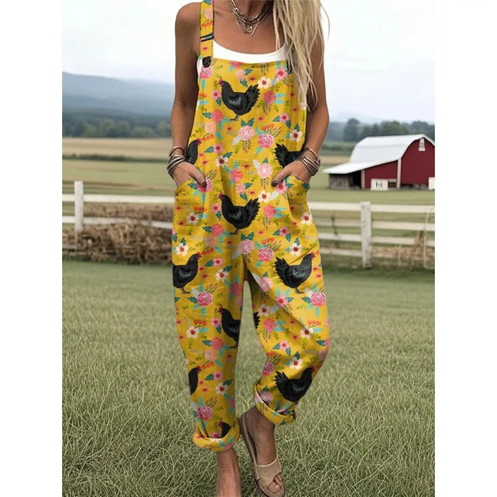 Damesoverall met verstelbare bandjes Vlinder- en bloemenprint Jumpsuit voor boerderij/casual uitjes Lichtgewicht ademend streetwear