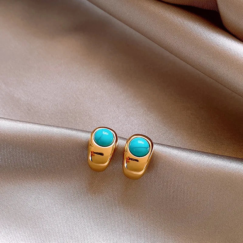Timeless Curved Copper Turquoise Earrings