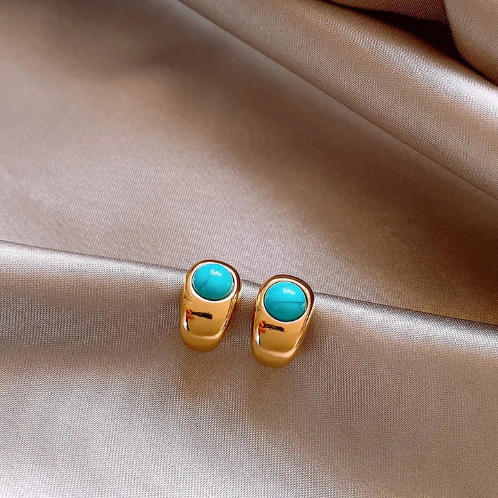 Timeless Curved Copper Turquoise Earrings
