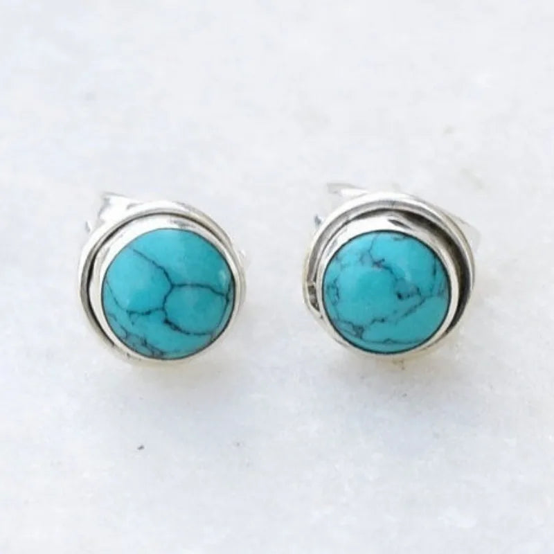 Round Stud Earrings in Antique Turquoise Stone