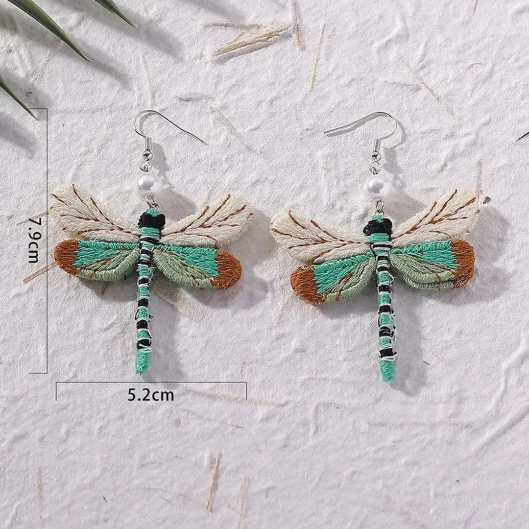 Bohemian Embroidered Dragonfly Earrings