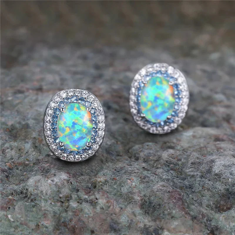 Round Stud Earrings in Antique Turquoise Stone