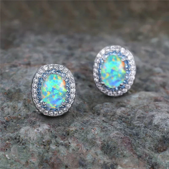 Round Stud Earrings in Antique Turquoise Stone