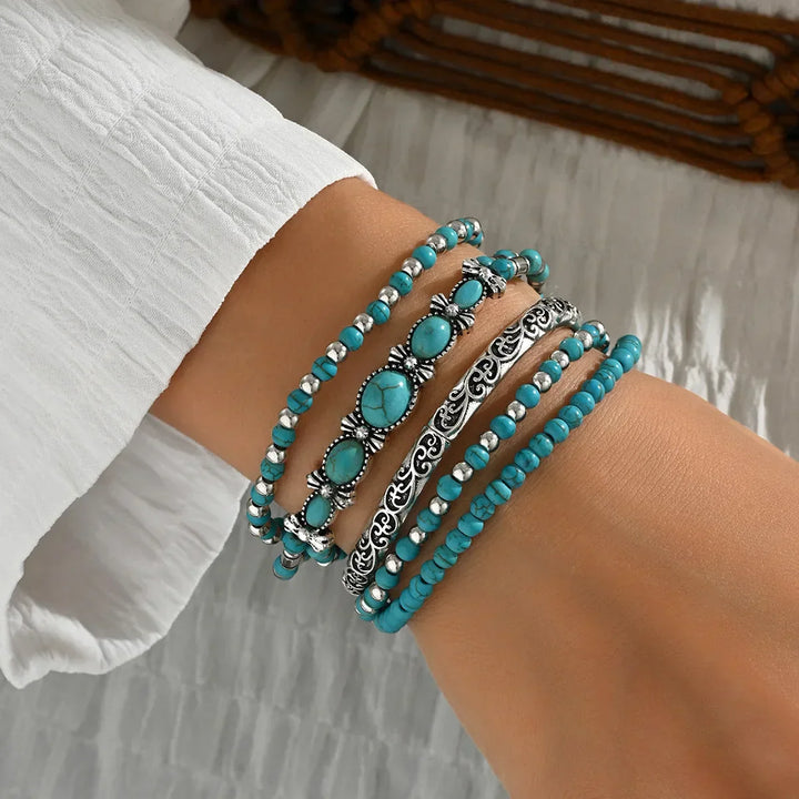 Bohemian Turquoise Bead Bracelet Set