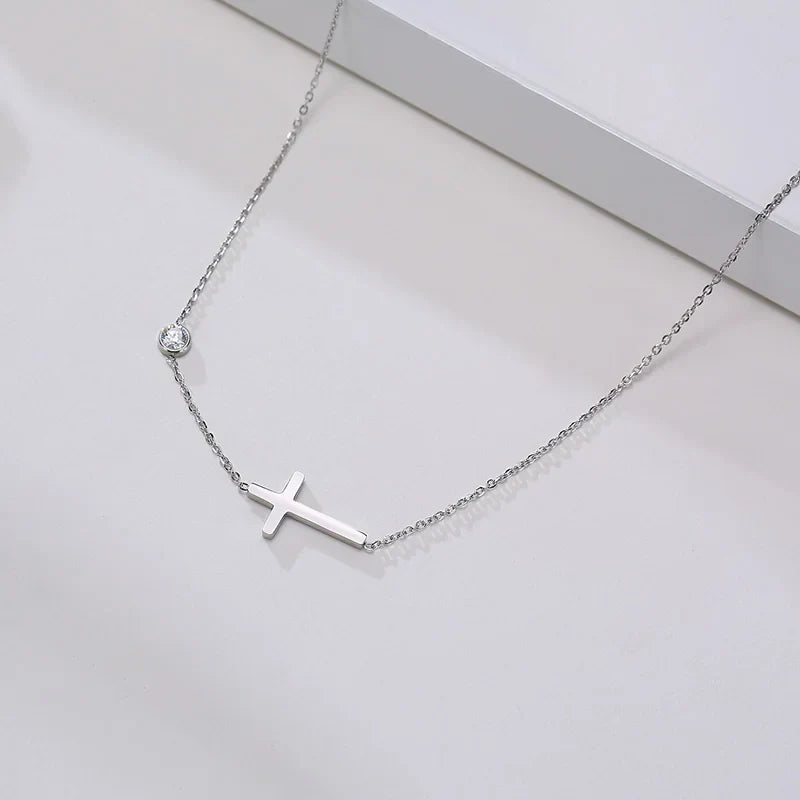 Radiant Side Cross Necklace