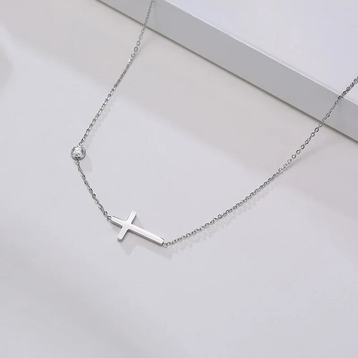 Radiant Side Cross Necklace
