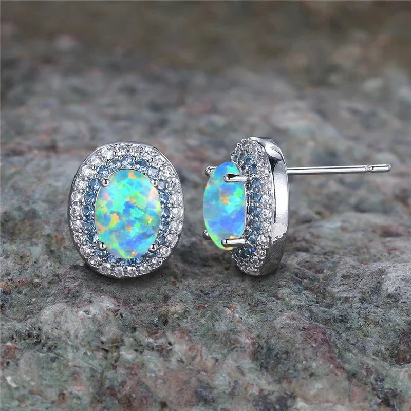 Round Stud Earrings in Antique Turquoise Stone