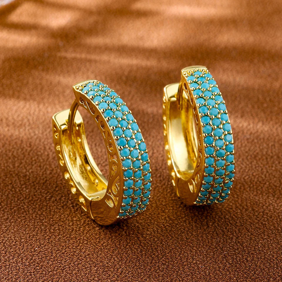 Chic turquoise flower hoop earrings