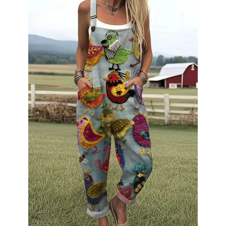 Damesoverall met verstelbare bandjes Vlinder- en bloemenprint Jumpsuit voor boerderij/casual uitjes Lichtgewicht ademend streetwear
