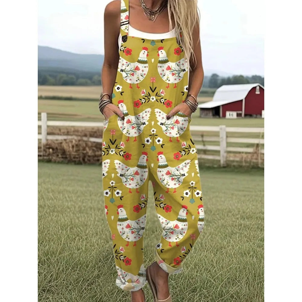 Damesoverall met verstelbare bandjes Vlinder- en bloemenprint Jumpsuit voor boerderij/casual uitjes Lichtgewicht ademend streetwear