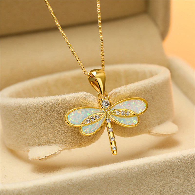 Gold Butterfly Necklace with Opal