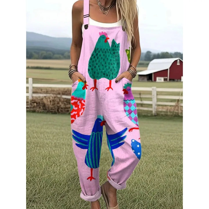 Damesoverall met verstelbare bandjes Vlinder- en bloemenprint Jumpsuit voor boerderij/casual uitjes Lichtgewicht ademend streetwear