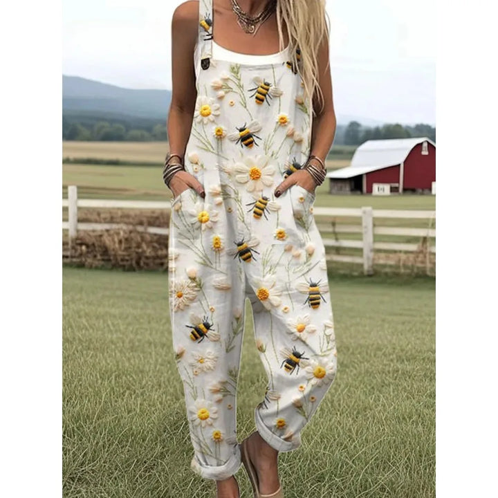 Damesoverall met verstelbare bandjes Vlinder- en bloemenprint Jumpsuit voor boerderij/casual uitjes Lichtgewicht ademend streetwear