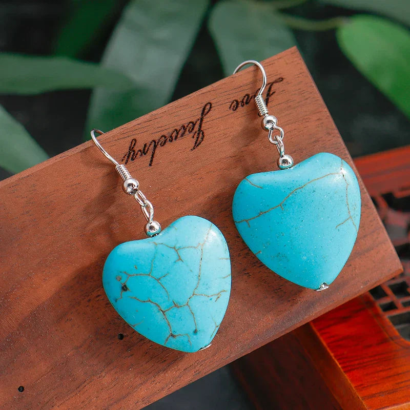 Antique Turquoise Heart Dangle Earrings