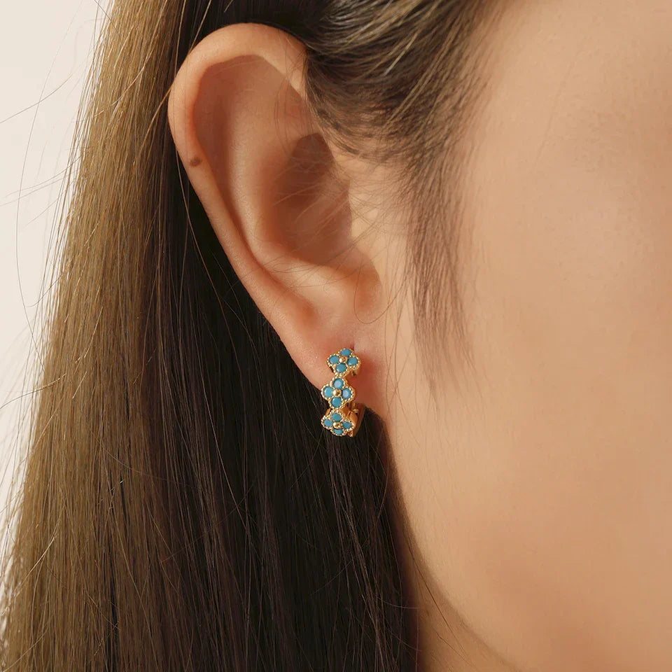 Chic turquoise flower hoop earrings