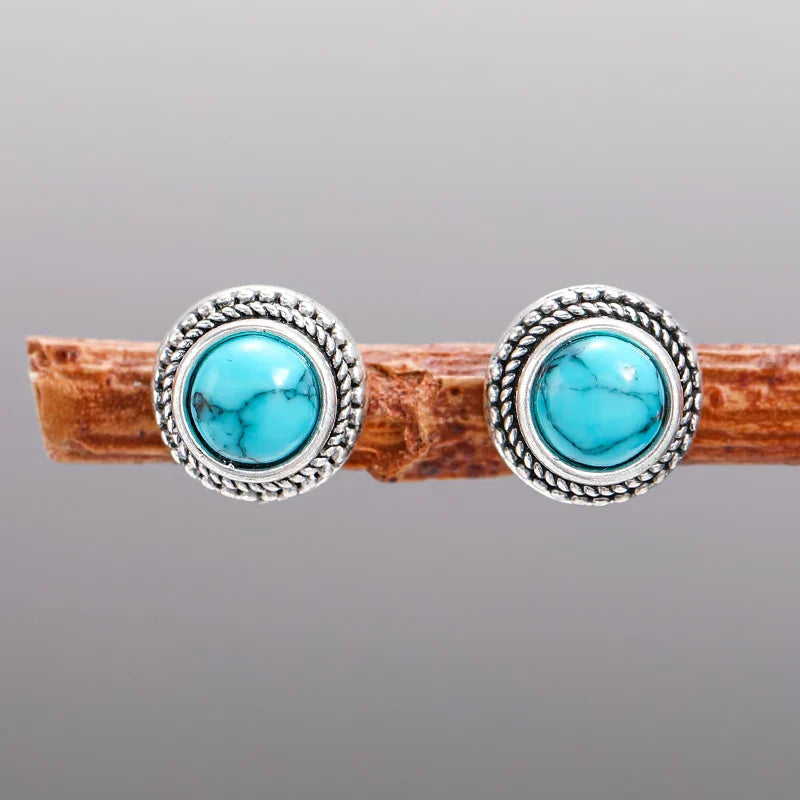 Vintage Bohemian Imitation Turquoise Stud Earrings