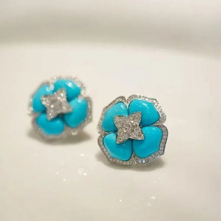 Sophisticated Blue Silver Earrings with Flowers