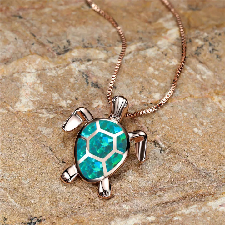 Vintage Green Fire Opal Turtle Pendant in Gold
