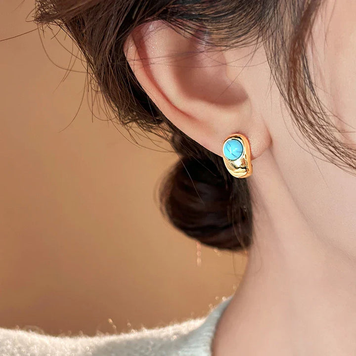 Timeless Curved Copper Turquoise Earrings