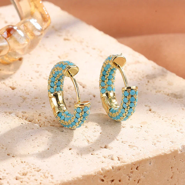 Chic turquoise flower hoop earrings
