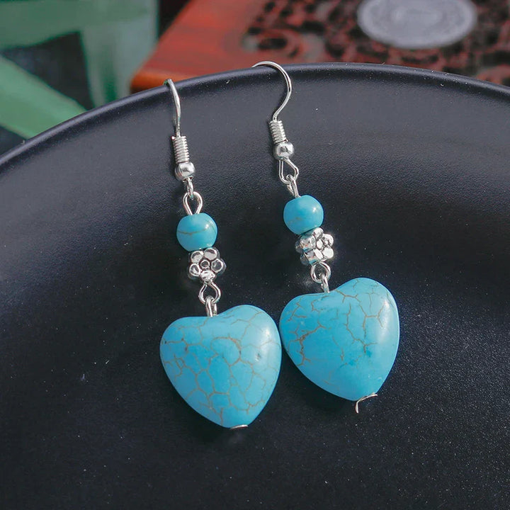 Antique Turquoise Heart Dangle Earrings