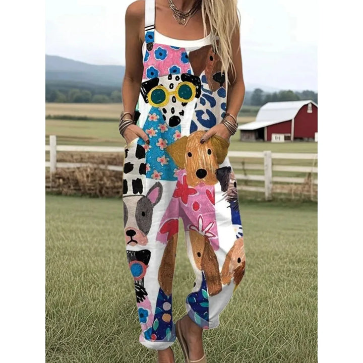 Damesoverall met verstelbare bandjes Vlinder- en bloemenprint Jumpsuit voor boerderij/casual uitjes Lichtgewicht ademend streetwear