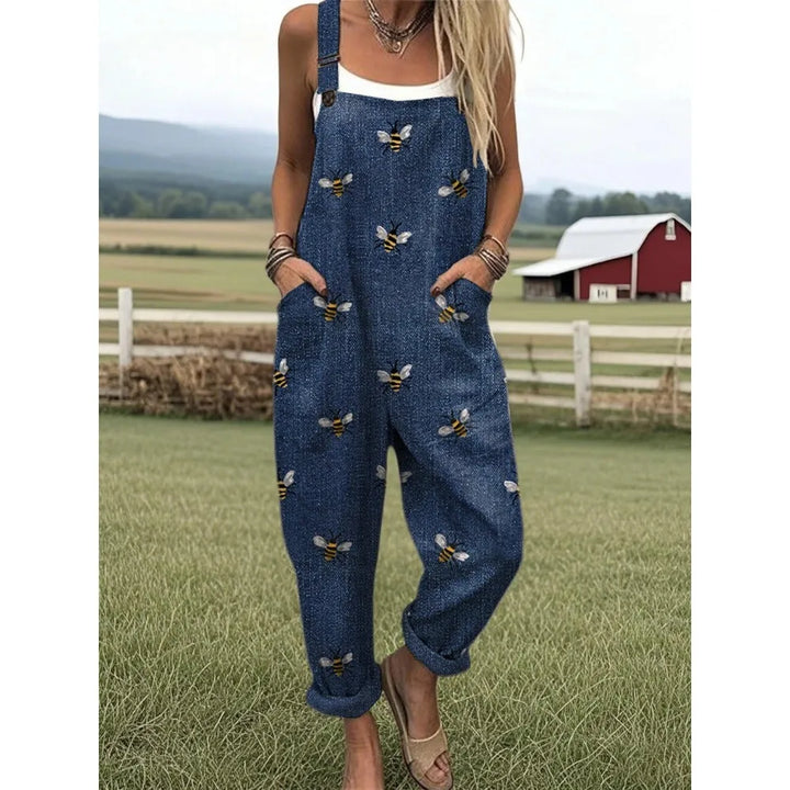 Damesoverall met verstelbare bandjes Vlinder- en bloemenprint Jumpsuit voor boerderij/casual uitjes Lichtgewicht ademend streetwear