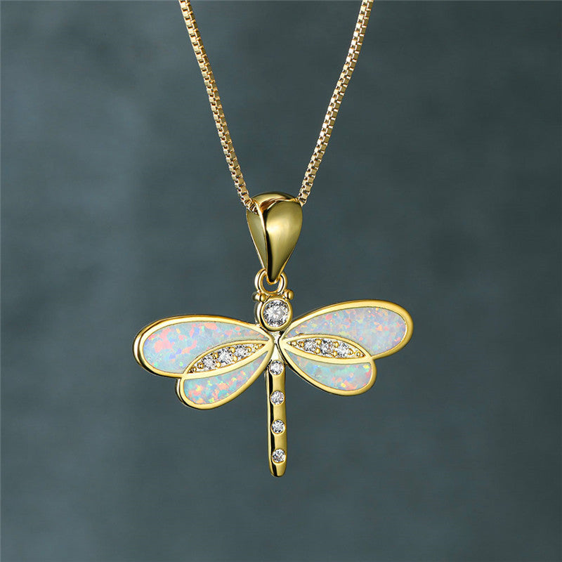 Gold Butterfly Necklace with Opal