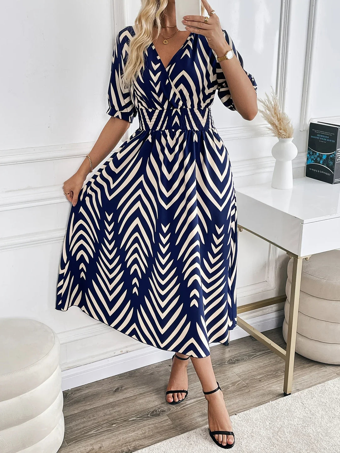 Elara | Geometric Midi Dress