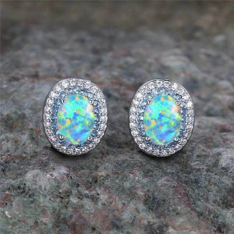 Round Stud Earrings in Antique Turquoise Stone
