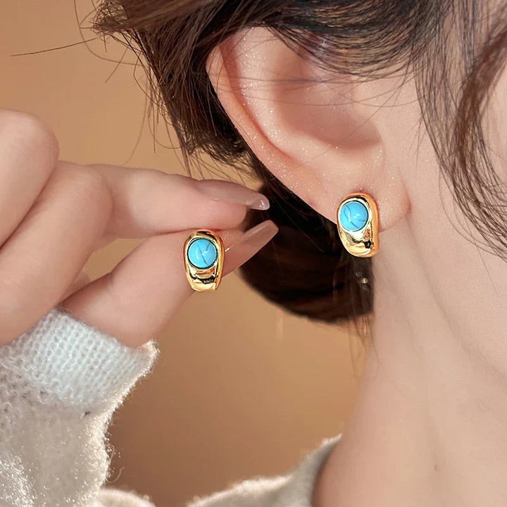 Timeless Curved Copper Turquoise Earrings