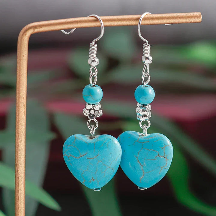 Antique Turquoise Heart Dangle Earrings