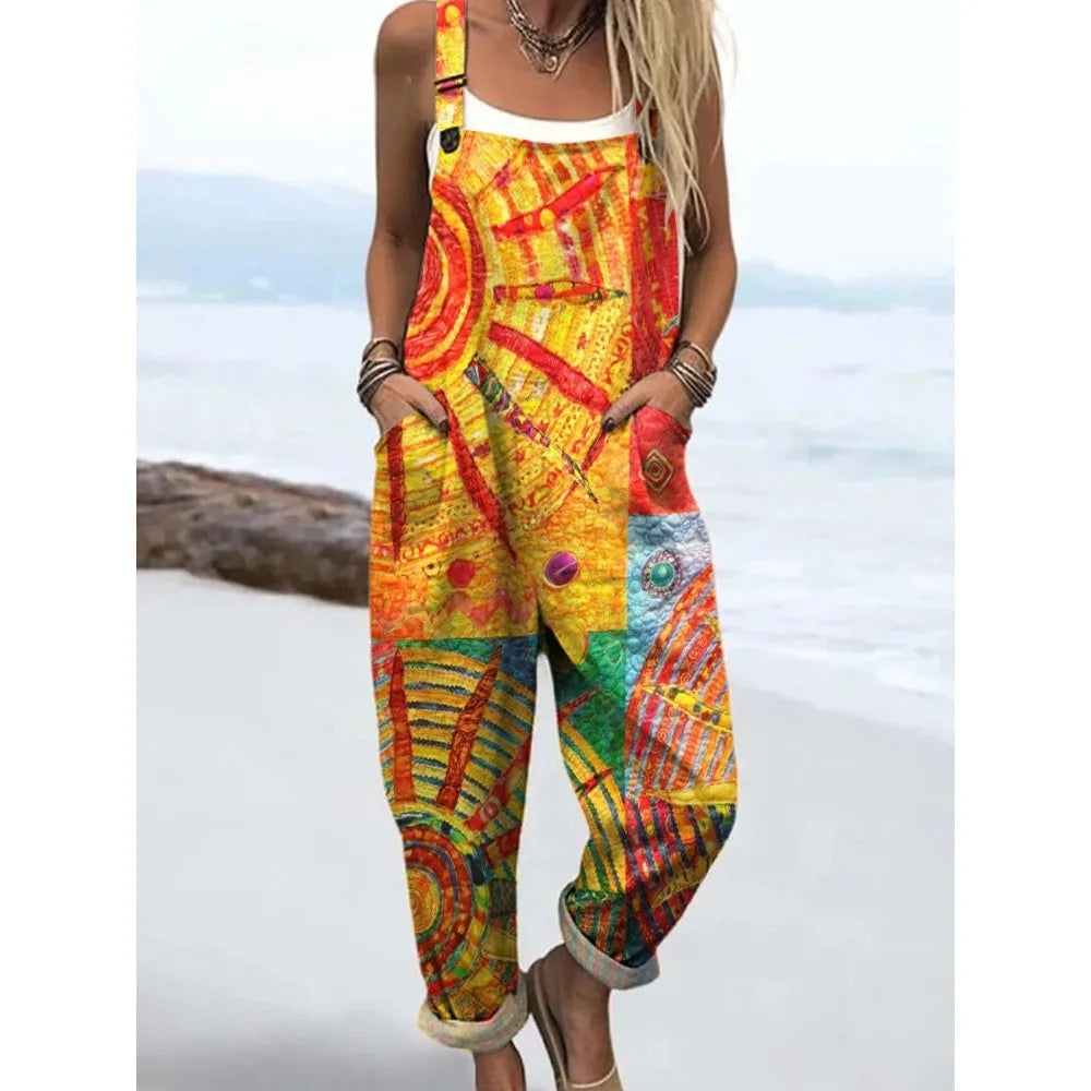 Damesoverall met verstelbare bandjes Vlinder- en bloemenprint Jumpsuit voor boerderij/casual uitjes Lichtgewicht ademend streetwear