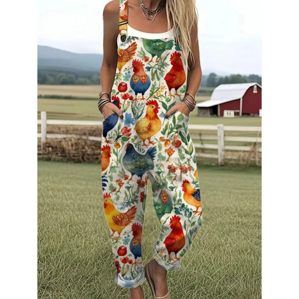 Damesoverall met verstelbare bandjes Vlinder- en bloemenprint Jumpsuit voor boerderij/casual uitjes Lichtgewicht ademend streetwear