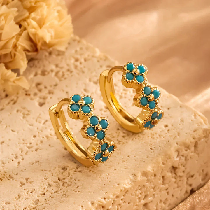 Chic turquoise flower hoop earrings